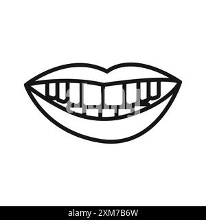 Sourire avec l'icône dents vecteur d'art de ligne noire dans le signe de collection d'ensemble de contour noir et blanc Illustration de Vecteur