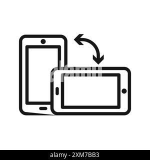 Faites pivoter l'icône de téléphone vecteur d'art de ligne noire dans le signe de collection de set de contour noir et blanc Illustration de Vecteur