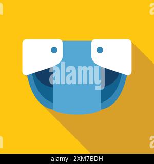 Couche bleue pour bébé avec des bandes de fixation couchées sur fond jaune avec une longue ombre Illustration de Vecteur