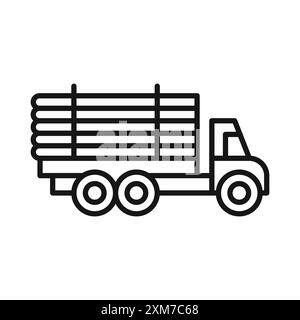 Icône de camion de bois vecteur d'art de ligne noire en noir et blanc contour set signe de collection Illustration de Vecteur