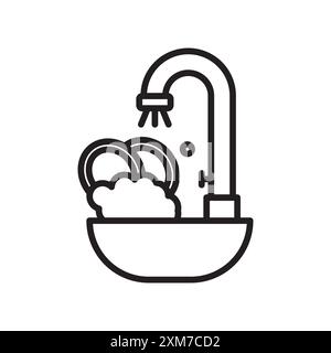 Icône de plaque de lavage (2) vecteur d'art de ligne noire en noir et blanc contour set signe de collection Illustration de Vecteur