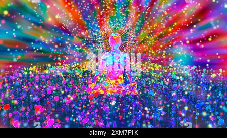 Illustration 3D de l'énergie d'une personne méditante Banque D'Images