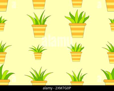 Motif sans couture avec des plantes d'intérieur en pot dans un style minimaliste. Plantes d'intérieur dans un pot avec un contour noir. Conception de plante d'intérieur pour papier peint, emballages Illustration de Vecteur