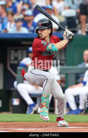 Kansas City, Missouri, États-Unis. 24 juillet 2024. L'outfielder Corbin Carroll (7 ans) des Diamondback de l'Arizona contre les Royals de Kansas City au Kauffman Stadium à Kansas City, Missouri. David Smith/CSM/Alamy Live News Banque D'Images