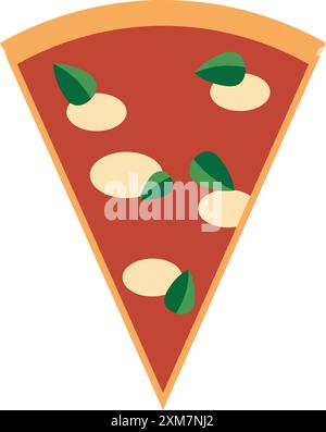 Tranche de pizza margherita dessin dans un style plat, tranche pizza avec sauce tomate, fromage mozzarella et feuilles de basilic dans la vue de dessus Illustration de Vecteur