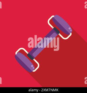 Image plate minimaliste d'haltère violet sur fond rouge représentant la forme physique et un mode de vie sain Illustration de Vecteur