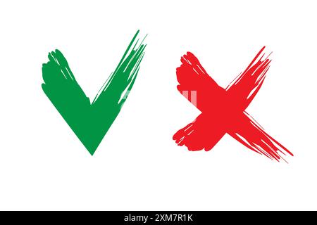 Icône de coche. Symbole de croix rouge. Vecteur de contour de pinceau. Éléments verts et rouges. Illustration de Vecteur