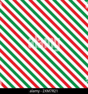 Motif rayé rouge vert. Conception vectorielle géométrique. Bandes diagonales modernes. Palette de couleurs festive. Illustration de Vecteur