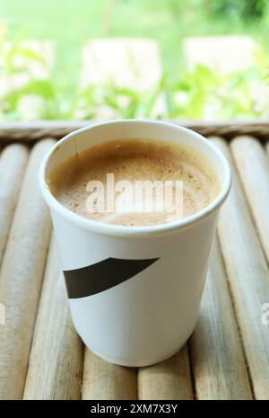 Café Cappuccino chaud dans une tasse en papier à emporter Banque D'Images