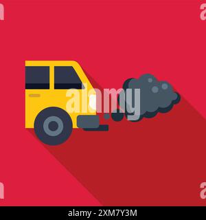 Minifourgonnette jaune émettant des gaz d'échappement, une représentation visuelle de la pollution atmosphérique et des dommages environnementaux Illustration de Vecteur