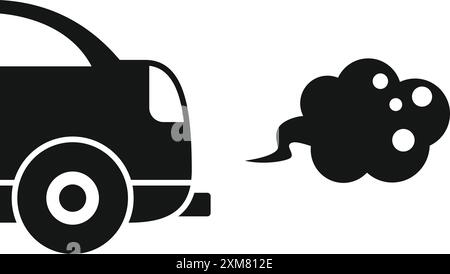 Silhouette noire d'une voiture émettant de la fumée avec des particules nocives visibles Illustration de Vecteur