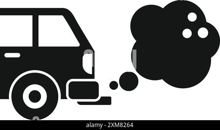 Icône de silhouette noire d'une vieille voiture émettant des gaz d'échappement, symbolisant des problèmes de pollution Illustration de Vecteur