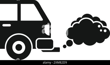 Icône silhouette noire d'une voiture émettant des gaz d'échappement, symbolisant la pollution atmosphérique et les dommages environnementaux Illustration de Vecteur