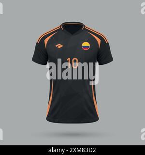 Maillot de football extérieur 3d réaliste équipe nationale de Colombie, modèle de maillot pour kit de football 2024 Illustration de Vecteur