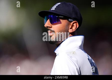 Shoaib Bashir d'Angleterre lors de la première journée du troisième Rothesay test match à Edgbaston, Birmingham. Date de la photo : vendredi 26 juillet 2024. Banque D'Images