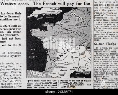 Carte montrant la bataille de France en première page du Daily mail (réplique), 24 juin 1940. Banque D'Images