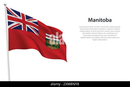 Drapeau ondulant isolé du Manitoba est une province du Canada sur fond blanc. Illustration de Vecteur