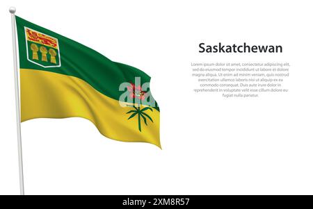 Drapeau ondulant isolé de la Saskatchewan est une province du Canada sur fond blanc. Illustration de Vecteur