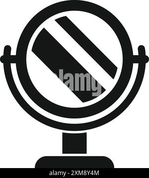 Icône de glyphe noir représentant un miroir de bureau rond debout sur une table, idéal pour les procédures de beauté et l'application de maquillage Illustration de Vecteur