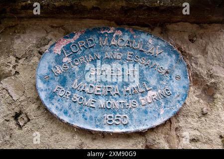 Madeira Hall plaque, Bonchurch, île de Wight Banque D'Images