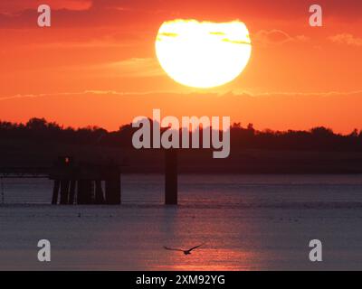 Sheerness, Kent, Royaume-Uni. 26 juillet 2024. Météo Royaume-Uni : coucher de soleil à Sheerness, Kent. Crédit : James Bell/Alamy Live News Banque D'Images