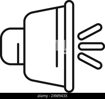 Haut-parleur faisant une annonce diffusant des informations par ondes sonores, icône de dessin au trait noir et blanc simple Illustration de Vecteur