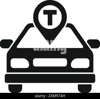 Icône noire et blanche d'une épingle de location de taxi montrant un service de voiture disponible à la location Illustration de Vecteur