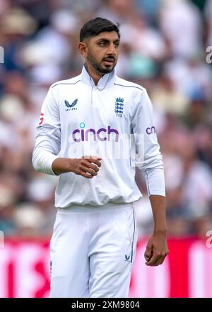 Birmingham, Royaume-Uni, 26 juillet 2024. Angleterre v West Indies’ test match 3 . Sur la photo : Shoaib Bashir pendant le premier jour du match de test international de cricket à Edgbaston Cricket Ground. Crédit : Mark Dunn/Alamy Live News» Banque D'Images