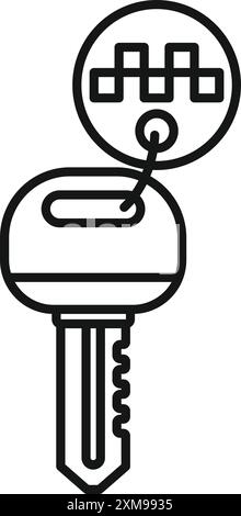 Dessin au trait d'une clé de voiture avec un symbole de changement de vitesse sur le porte-clés, représentant la propriété de la voiture Illustration de Vecteur