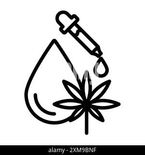 CBD Oil Drop icône linéaire logo Mark Set collection en noir et blanc pour le web Illustration de Vecteur