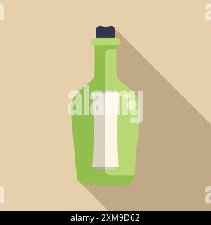Bouteille en verre vert contenant le message enroulé attend d'être trouvé sur la plage Illustration de Vecteur