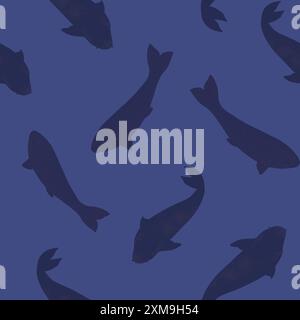Modèle sans couture avec silhouette de poissons sur fond bleu. Illustration d'aquarelle dessinée à la main. Fond d'écran marin ou ornement dans des couleurs bleues. dra sous-marin Banque D'Images