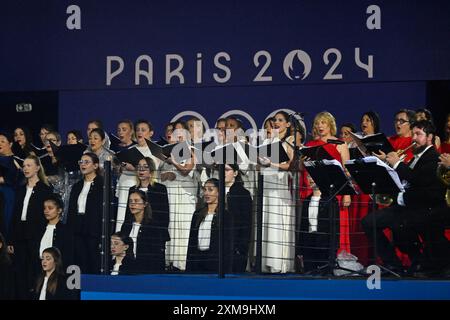 Paris, France. 26 juillet 2024. Ambiance illustration, cérémonie d'ouverture des Jeux Olympiques Paris 2024 le 26 juillet 2024 à Paris, France - photo Federico Pestellini/Panoramic/DPPI Media Credit : DPPI Media/Alamy Live News Banque D'Images