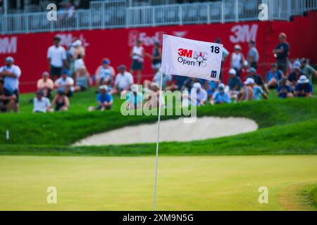 Blaine, Minnesota, États-Unis. 26 juillet 2024. Le drapeau du 18e trou lors du PGA 3M Open 2024 à TPC Twin Cities le 26 juillet 2024. (Crédit image : © Steven Garcia/ZUMA Press Wire) USAGE ÉDITORIAL SEULEMENT! Non destiné à UN USAGE commercial ! Crédit : ZUMA Press, Inc/Alamy Live News Banque D'Images