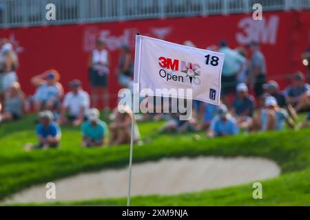 Blaine, Minnesota, États-Unis. 26 juillet 2024. Le drapeau du 18e trou lors du PGA 3M Open 2024 à TPC Twin Cities le 26 juillet 2024. (Crédit image : © Steven Garcia/ZUMA Press Wire) USAGE ÉDITORIAL SEULEMENT! Non destiné à UN USAGE commercial ! Crédit : ZUMA Press, Inc/Alamy Live News Banque D'Images