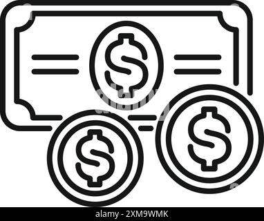 Icône linéaire simple représentant un transfert d'argent avec des billets de banque et des pièces de monnaie en dollars Illustration de Vecteur