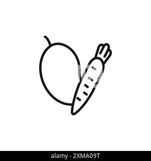 Collection de contour d'icône de fruits et légumes ou ensemble dans un contour noir et blanc Illustration de Vecteur