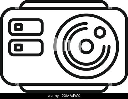Dessin au trait noir et blanc d'une caméra d'action, parfait pour représenter la création de contenu Illustration de Vecteur