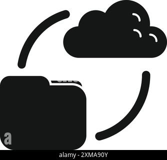 Icône solide noire d'un dossier recevant des données d'un cloud, représentant le stockage et le transfert de données dans le cloud Illustration de Vecteur