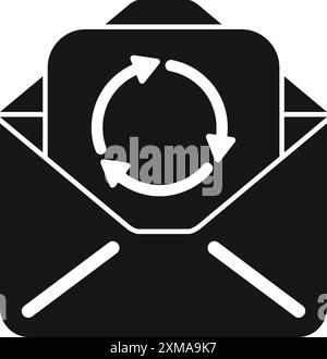 Icône noire d'une enveloppe ouverte contenant un symbole de flèche ronde représentant le marketing par e-mail Illustration de Vecteur