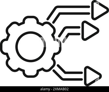 Icône simple d'automatisation du flux de travail montrant une roue dentée connectée avec trois flèches Illustration de Vecteur