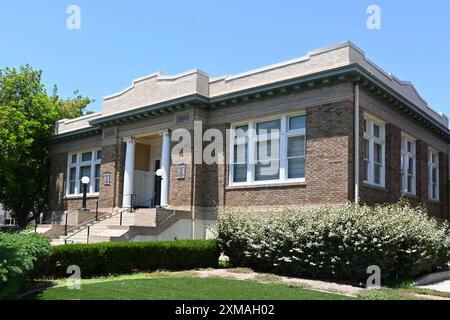 UPLAND, CALIFORNIE - 14 JUILLET 2024 : The Carnegie Library, historiquement connue sous le nom de Upland public Library. Construite en 1913, la bibliothèque fut le premier pub Banque D'Images