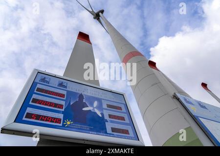 Buergerwindpark Westernfeld-Buchgarten, près de Lichtenau, 11 éoliennes, affichage de la production d'énergie, organisé et financé en coopérative, bénéfices Banque D'Images