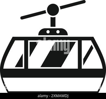 Icône noire et blanche d'un téléphérique se déplaçant jusqu'à une station de ski avec de grandes fenêtres Illustration de Vecteur
