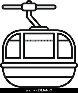 Icône noire et blanche d'une cabine de funiculaire suspendue à un téléphérique, se déplaçant vers le haut Illustration de Vecteur