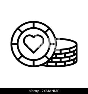 Casino chips icône linéaire logo marque ensemble collection en noir et blanc pour le web Illustration de Vecteur
