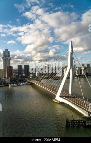 La ligne d'horizon de Rotterdam, avec le pont Erasmus au-dessus de Nieuwe Maas, pays-Bas Banque D'Images