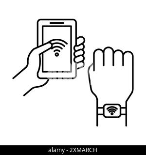 Bracelet NFC Connected Icon linéaire logo Mark Set collection en noir et blanc pour le web Illustration de Vecteur