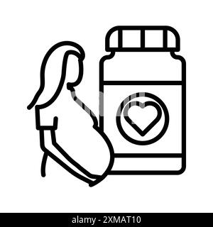 Suppléments pour les femmes enceintes icône linéaire logo Mark Set collection en noir et blanc pour le web Illustration de Vecteur