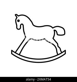 Jouet cheval rocking chair icône de marque de logo linéaire collection en noir et blanc pour le web Illustration de Vecteur